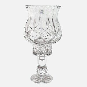 Cut Crystal Candle Hurricane Lamp 11" diamond vertical cut luxury glass romantic
